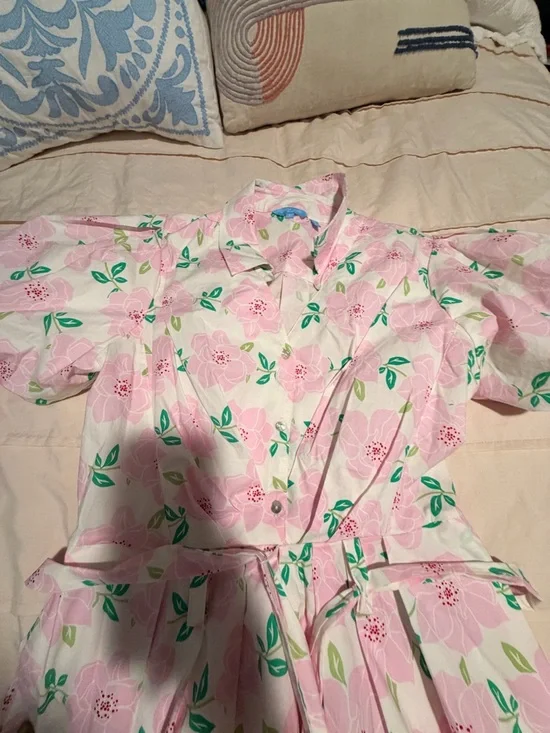 Draper James Pink Floral Tie-Front Puff-Sleeve Dress - Picture 5 of 6